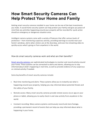 How Smart Security Cameras Can Help Protect Your Home and Family