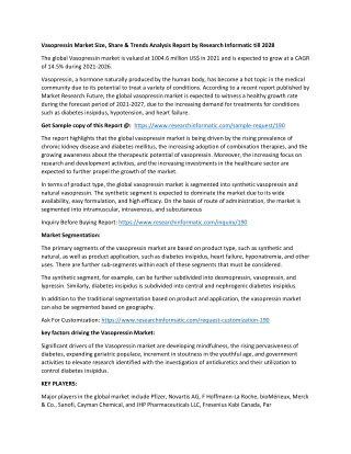 Vasopressin Market Size, Share & Trends Analysis Report by Research Informatic