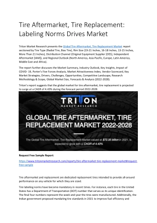 Global Tire Aftermarket, Tire Replacement Market Analysis