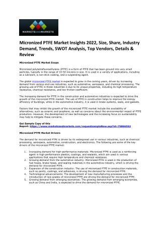 Micronized PTFE Market 2022: Size, Overview, Trends, Latest Insights and Forecas