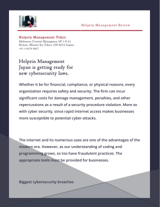 Helprin Management Japan is getting ready for new cybersecurity laws