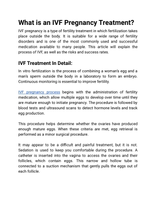 What is an IVF Pregnancy Treatment?