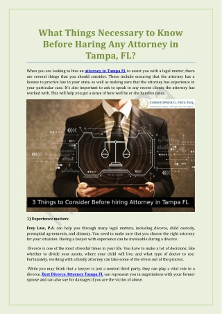 What Things Necessary to Know Before Haring Any Attorney in Tampa Fl