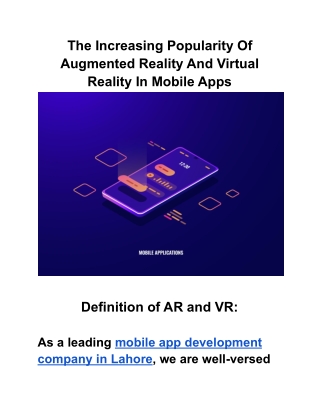 The Increasing Popularity Of Augmented Reality And Virtual Reality In Mobile Apps