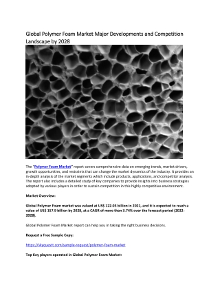 Global Polymer Foam Market Major Developments and Competition Landscape by 2028