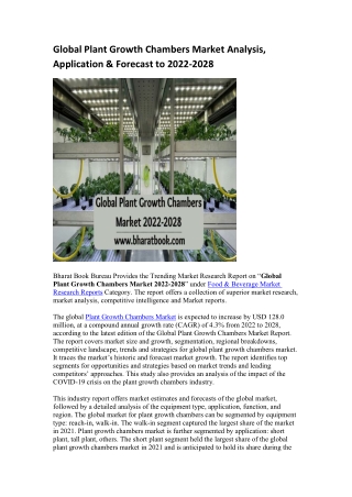 Global Plant Growth Chambers Market Analysis, Application & Forecast to 2022-2028