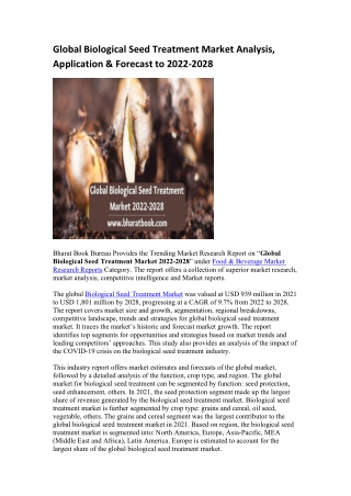 Global Biological Seed Treatment Market Analysis, Application & Forecast to 2022-2028