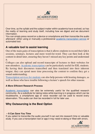Academic Transcription Company Benefit Institutions