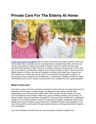 Private Care For The Elderly At Home