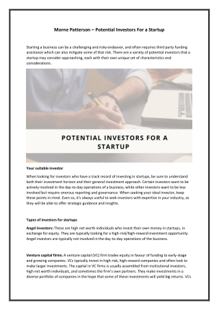 Morne Patterson – Potential Investors for a Startup