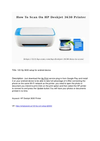 123 Hp 3630 setup for android device