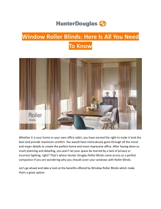 Window Roller Blinds: Here Is All You Need To Know