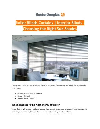 Roller Blinds Curtains | Interior Blinds - Choosing Right Sun Shades