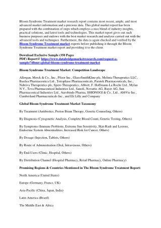 Bloom Syndrome Treatment Market