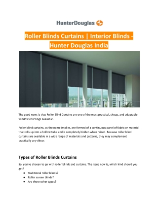 Roller Blinds Curtains | Interior Blinds - Hunter Douglas India