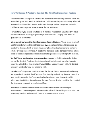 How To Choose A Pediatric Dentist The Five Most Important Factors