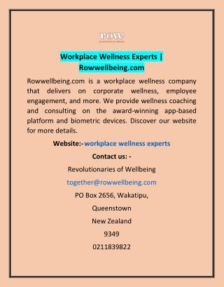 Workplace Wellness Experts | Rowwellbeing.com