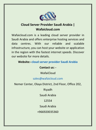 Cloud Server Provider Saudi Arabia | Wafaicloud.com