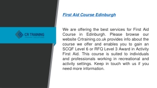 First Aid Course Edinburgh Crtraining.co.uk