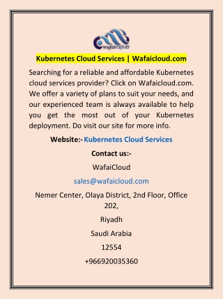 Kubernetes Cloud Services | Wafaicloud.com