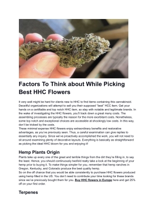 Factors To Think about While Picking Best HHC Flowers