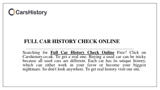Full Car History Check Online Free  Carshistory.co.uk