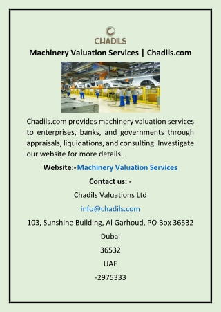 Machinery Valuation Services | Chadils.com