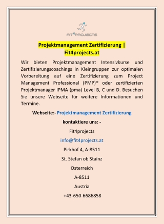 Projektmanagement Zertifizierung | Fit4projects.at