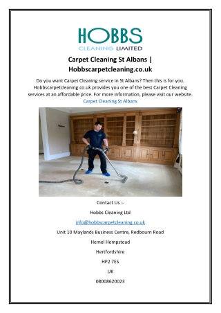 Carpet Cleaning St Albans  Hobbscarpetcleaning.co.uk