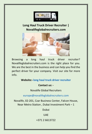 Long Haul Truck Driver Recruiter | Novalifeglobalrecruiters.com