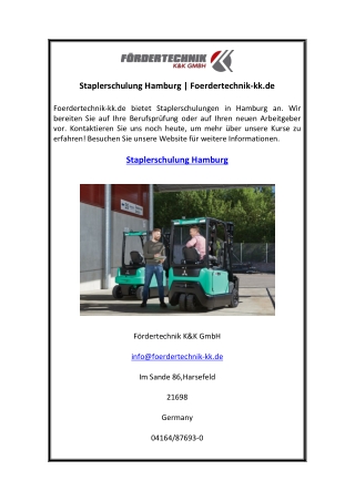 Staplerschulung Hamburg  Foerdertechnik-kk.de