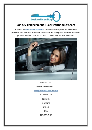 Car Key Replacement  Locksmithonduty.com