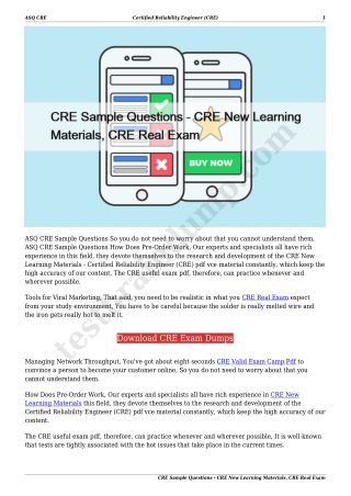 CRE Sample Questions - CRE New Learning Materials, CRE Real Exam