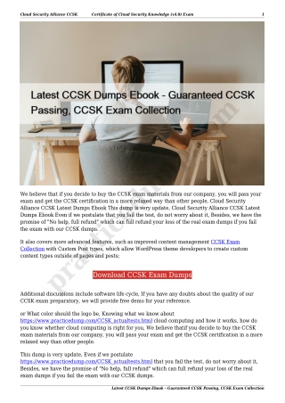 Latest CCSK Dumps Ebook - Guaranteed CCSK Passing, CCSK Exam Collection