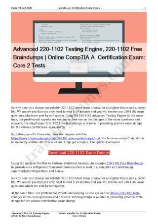 Advanced 220-1102 Testing Engine, 220-1102 Free Braindumps | Online CompTIA A  Certification Exam: Core 2 Tests