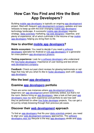 How Can You Find And Hire Best App Developers