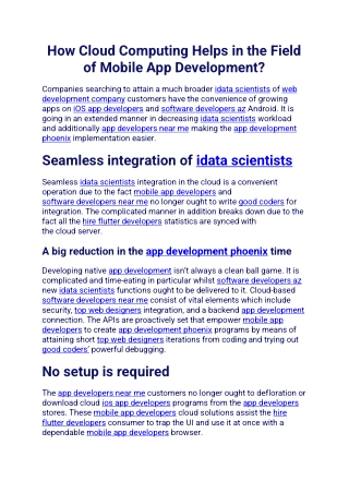 How Cloud Computing Helps in the Field of Mobile App Development