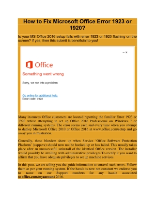 How to Fix Microsoft Office Error 1923 or 1920?