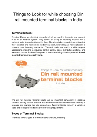Things to Look for while choosing Din rail mounted terminal blocks in India