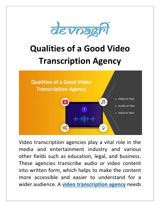 Qualities of a Good Video Transcription Agency