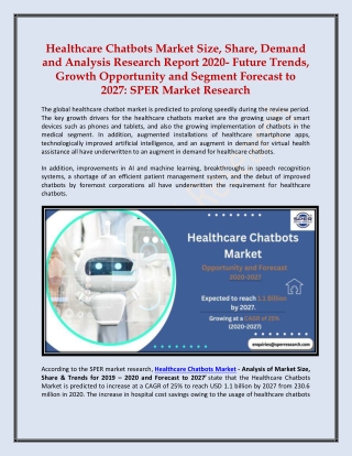 Healthcare Chatbots Market Size, Share, Demand and Analysis Research Report 2020