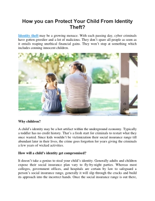 How you can Protect Your Child From Identity Theft