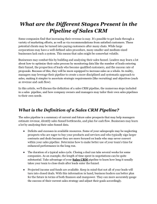 What are different stages present in the Pipeline of Sales CRM.docx