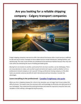 Are you looking for a reliable shipping company - Calgary transport companies