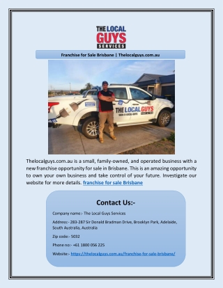 Franchise for Sale Brisbane | Thelocalguys.com.au