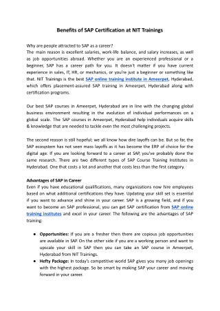 Benefits of SAP Certification at NIT Trainings