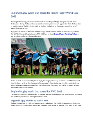 England Rugby World Cup squad for France Rugby World Cup 2023