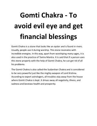 Gomti Chakra - To avoid evil eye and get financial blessings
