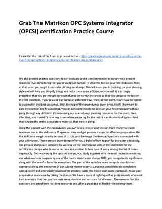 The Matrikon OPC Systems Integrator (OPCSI) certification