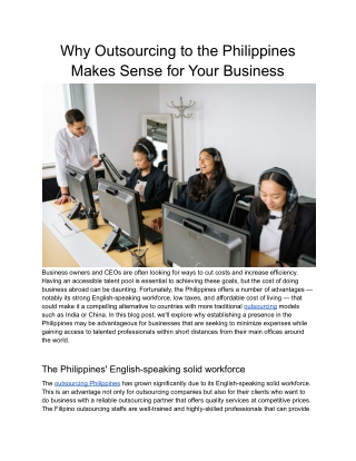 Why Outsourcing to the Philippines Makes Sense for Your Business